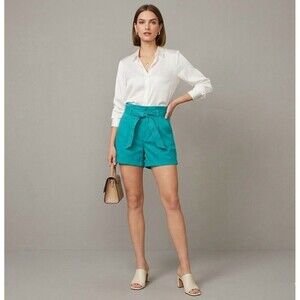 NWT LOFT Teal Blue Paper Bag Waist Shorts Tie Belt High Rise Women’s Size 8 NEW